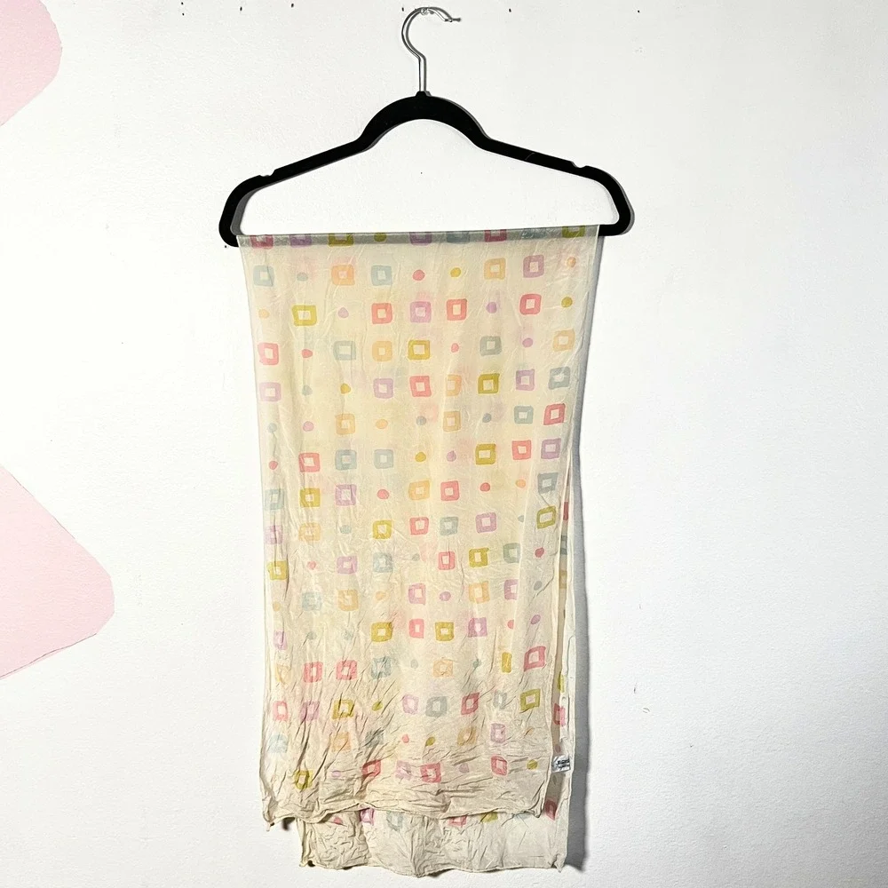 Echo 100% Silk Scarf Cream Pastel Retro Geometric Square Vintage